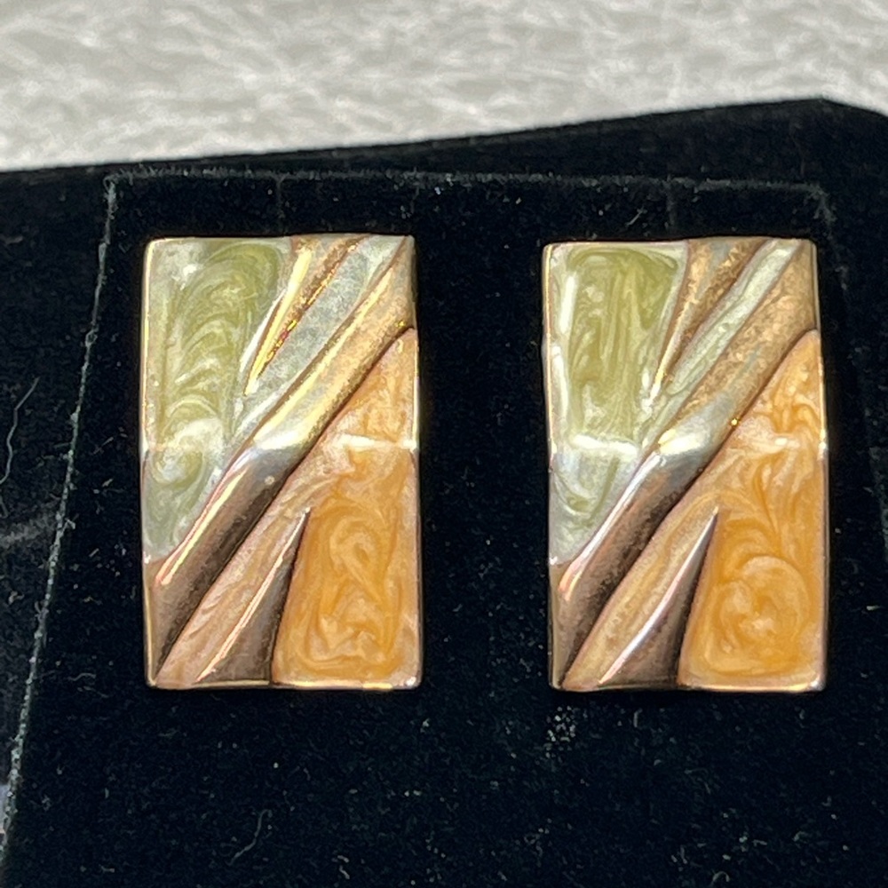 Elegant Vintage Monet Gold and Enamel Rectangular Earrings